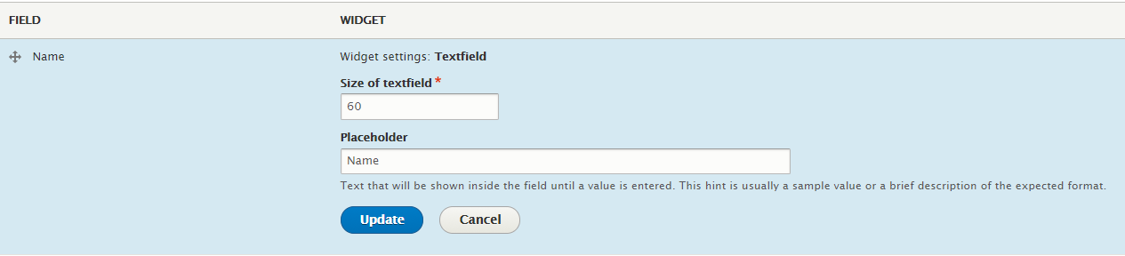 Form Manage field placeholder setting
