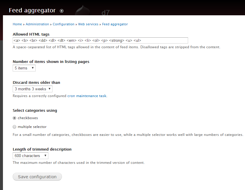 Feed Aggregator basic setting