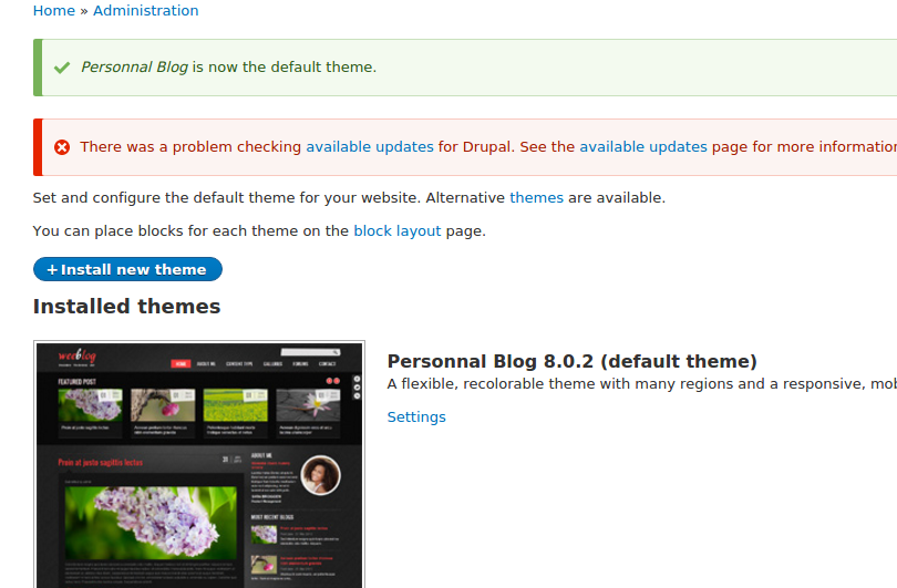 Drupal 8 installed theme