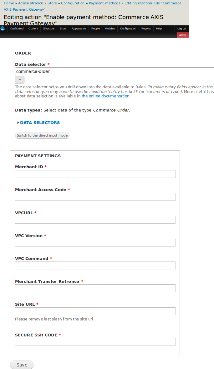 Configuring Axis Payment Gateway