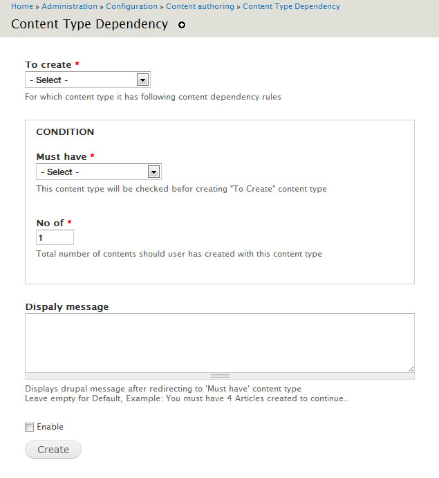 Content type dependency module configuration