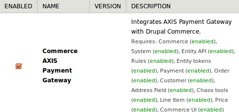 Enabling the Axis Payment Gateway in Drupal