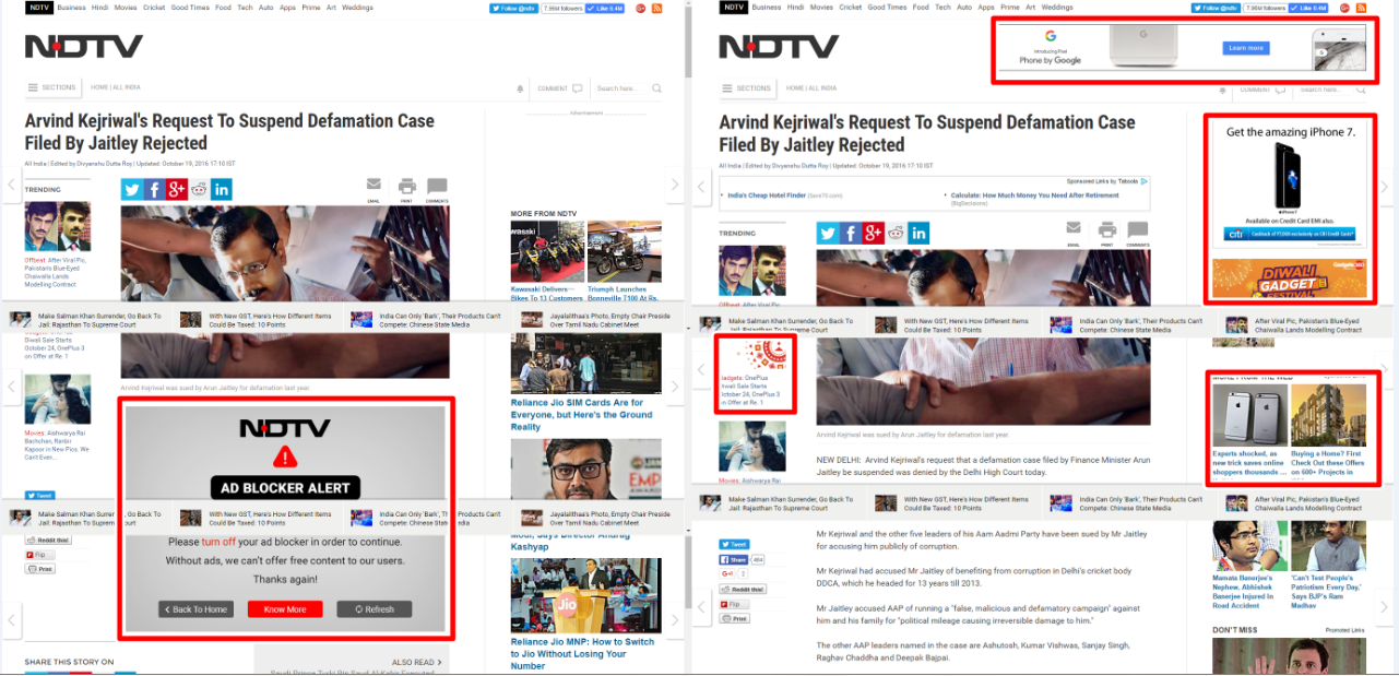 NDTV AdBlocking