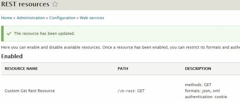 Rest Resource is enabled and now ready to fetch data