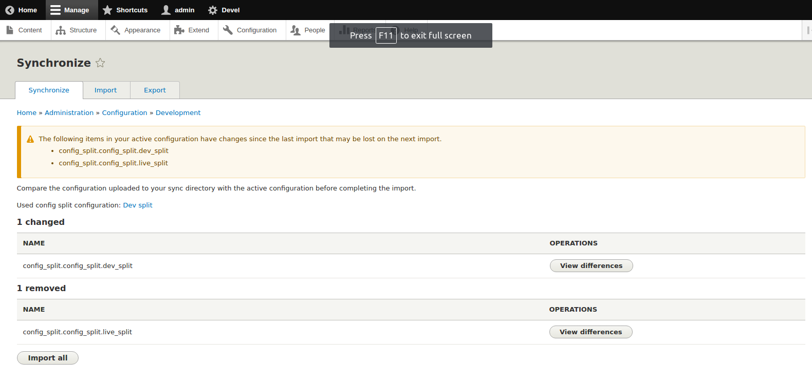 Synchronize Configuration Setting