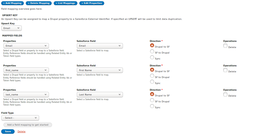 Second step of Salesforce Mapping form