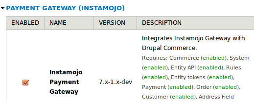 Enable instamojo module