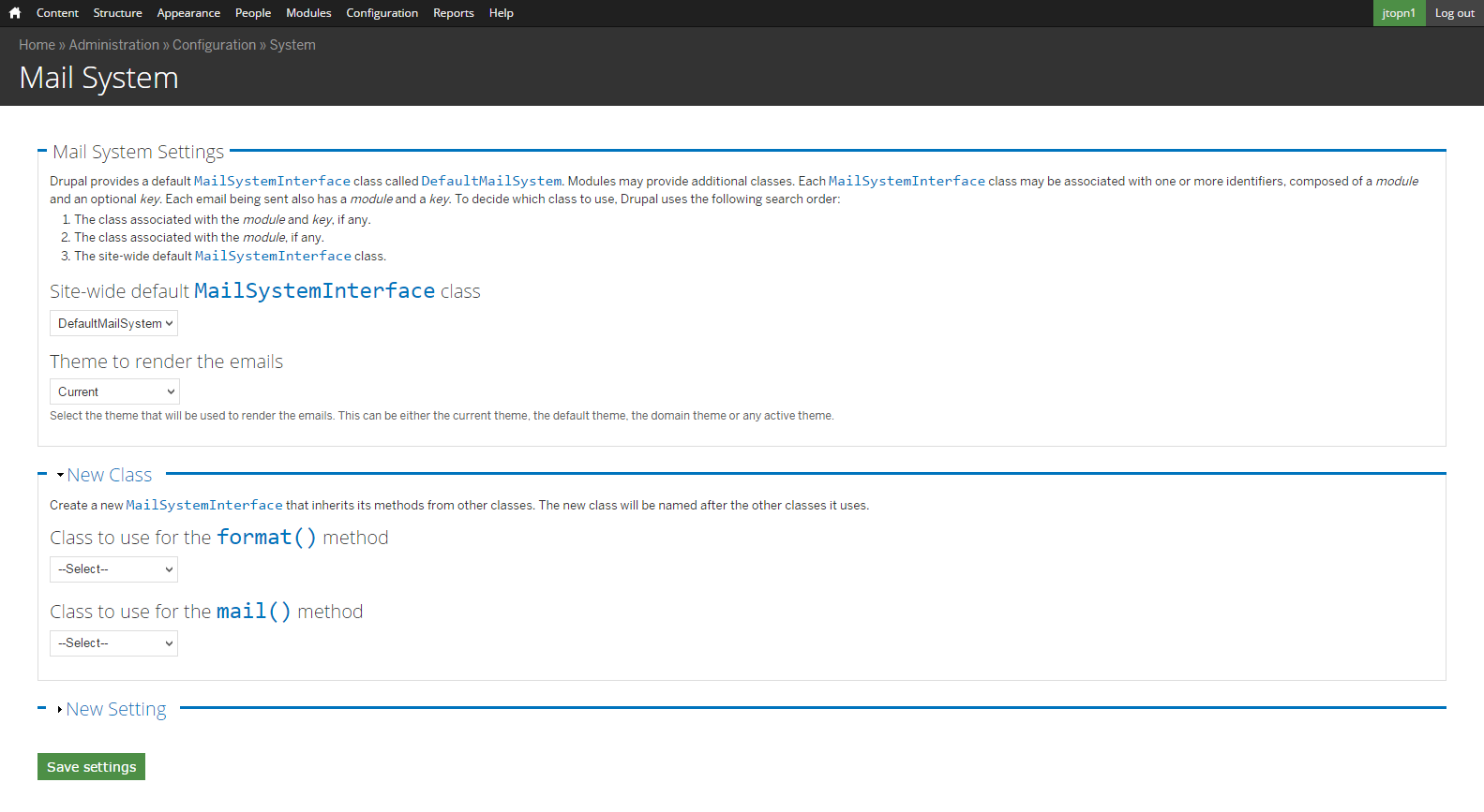 Mail system configuration