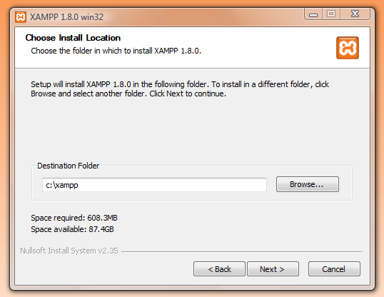 XAMPP - choose install location