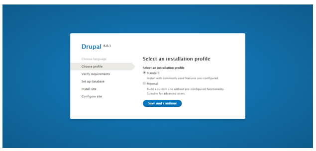 Drupal installation - select installation profile