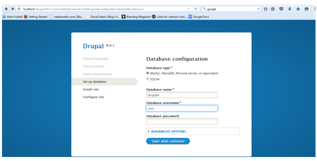 Drupal installation - Database configuration