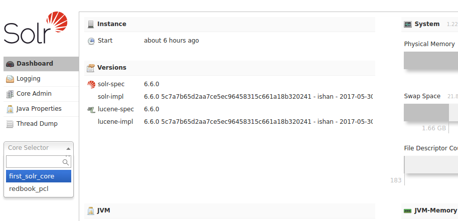 Apache solr dashboard