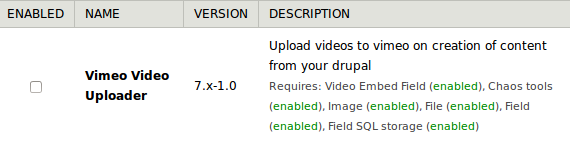 Enabling Vimeo video uploader Drupal module